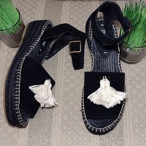 Soludos Black and Cream Espadrilles with Tassels